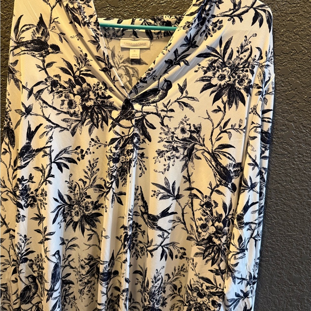 Charter Club Blue and White Floral 3/4 sleeve top